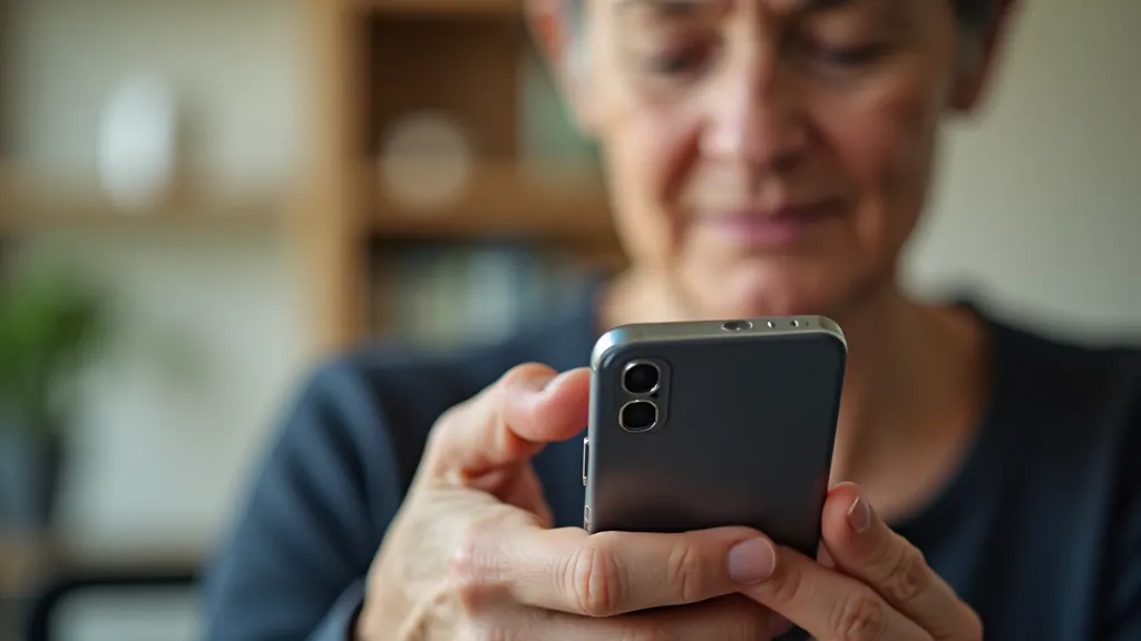 Senior používající chytrý telefon s bezpečným přístupem k internetu