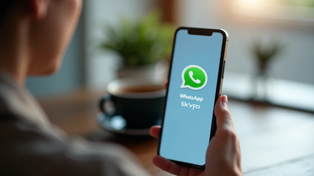 Ikony aplikací WhatsApp a Skype na chytré telefonu s modrou pozadím